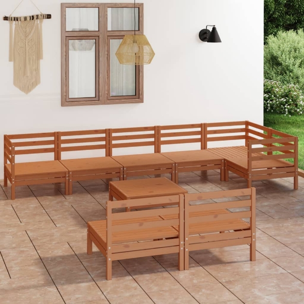 Set Divani da Giardino 9 pz in Legno Massello di Pino Miele