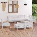 Set Divani da Giardino 8 pz in Legno Massello di Pino Bianco