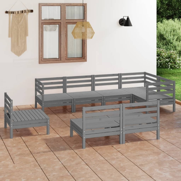 Set Divani da Giardino 8 pz in Legno Massello di Pino Grigio