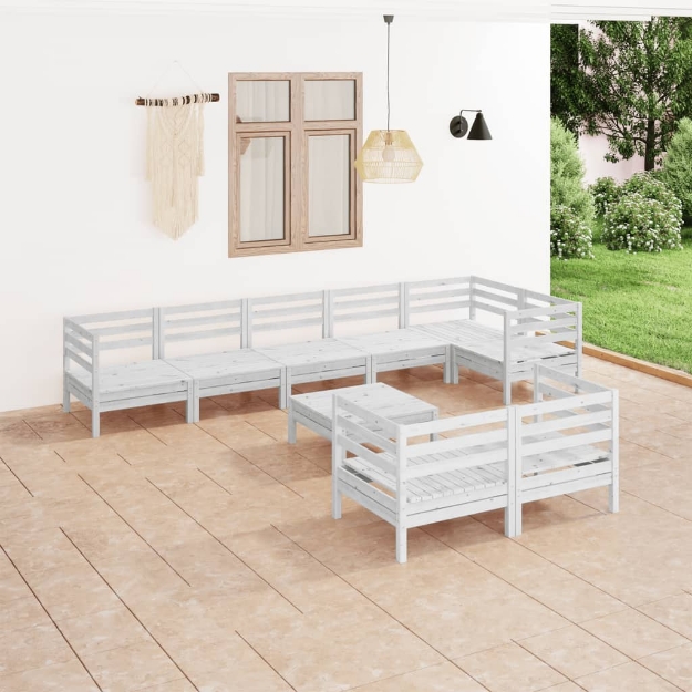 Set Divani da Giardino 9 pz in Legno Massello di Pino Bianco