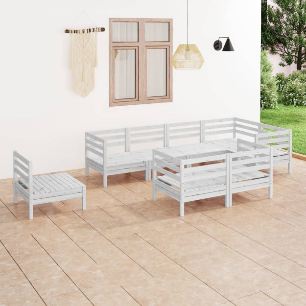 Set Divani da Giardino 8 pz in Legno Massello di Pino Bianco