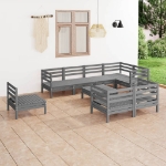 Set Divani da Giardino 9 pz in Legno Massello di Pino Grigio