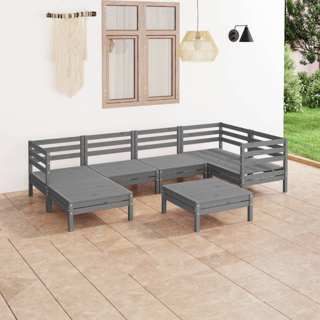 Set Divani da Giardino 7 pz in Legno Massello di Pino Grigio