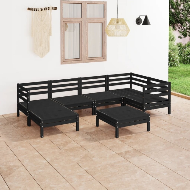 Set Divani da Giardino 7 pz in Legno Massello di Pino Nero