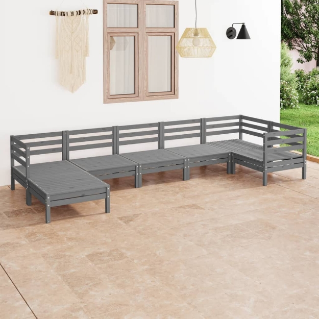 Set Divani da Giardino 7 pz in Legno Massello di Pino Grigio