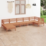 Set Divani da Giardino 7 pz in Legno Massello di Pino Miele