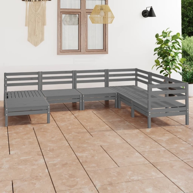 Set Divani da Giardino 7 pz in Legno Massello di Pino Grigio