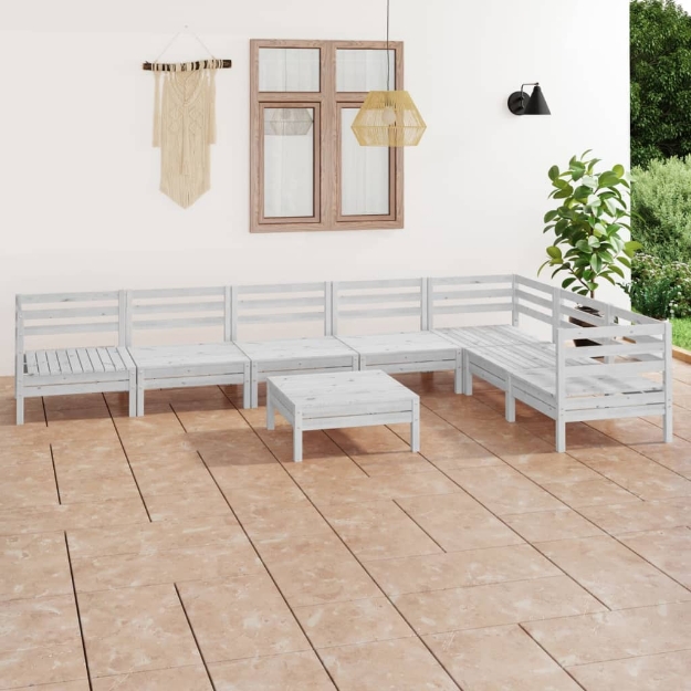 Set Divani da Giardino 8 pz in Legno Massello di Pino Bianco