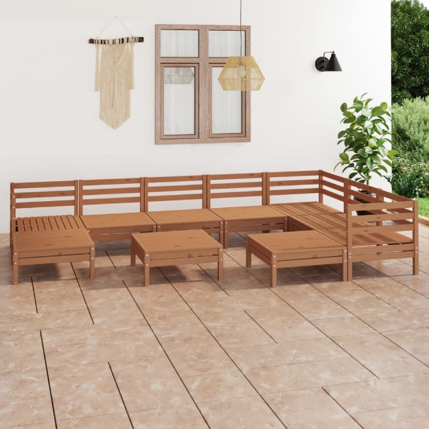 Set Divani da Giardino 10 pz in Legno Massello di Pino Miele