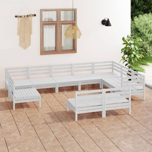 Set Divani da Giardino 10 pz in Legno Massello di Pino Bianco