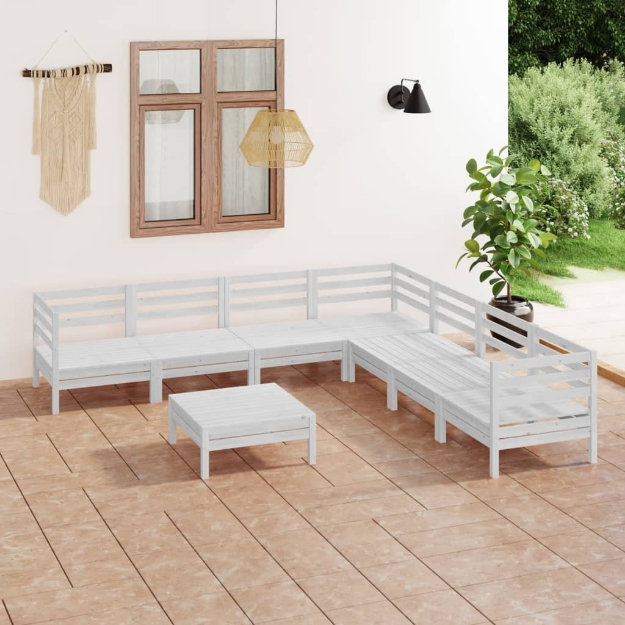 Set Divani da Giardino 8 pz in Legno Massello di Pino Bianco