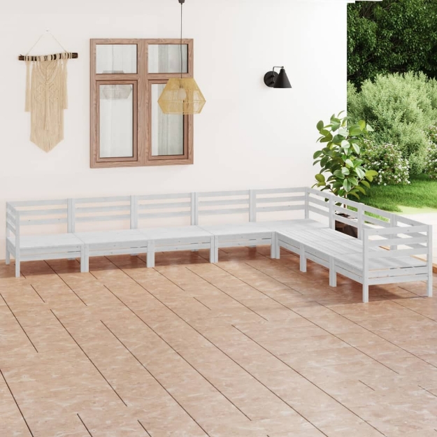 Set Divani da Giardino 8 pz in Legno Massello di Pino Bianco