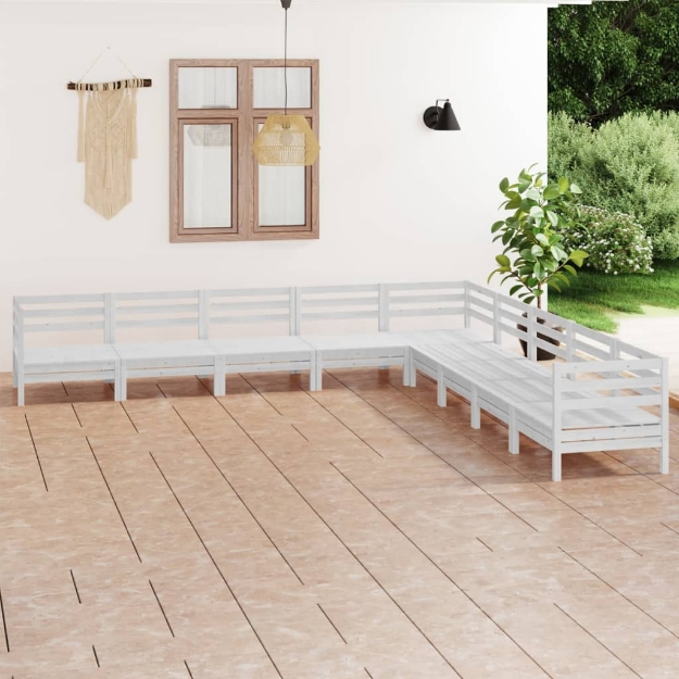 Set Divani da Giardino 9 pz in Legno Massello di Pino Bianco