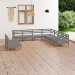 Set Divani da Giardino 9 pz in Legno Massello di Pino Grigio