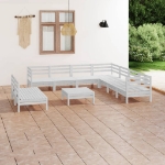 Set Divani da Giardino 10 pz in Legno Massello di Pino Bianco