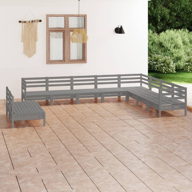 Set Divani da Giardino 10 pz in Legno Massello di Pino Grigio