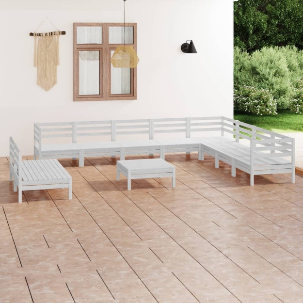 Set Divani da Giardino 11 pz in Legno Massello di Pino Bianco