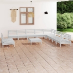 Set Divani da Giardino 12 pz in Legno Massello di Pino Bianco