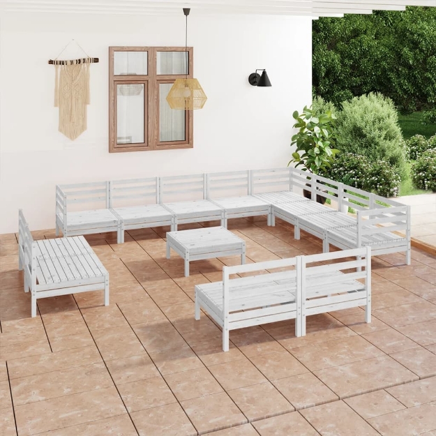 Set Divani da Giardino 13 pz in Legno Massello di Pino Bianco