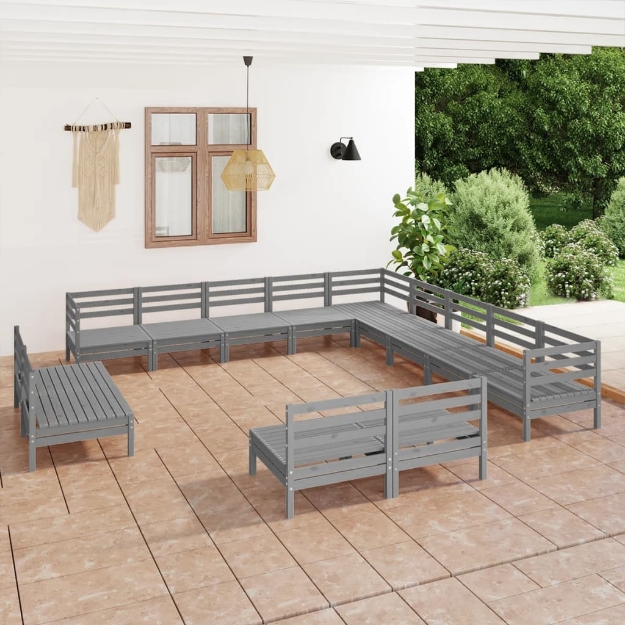 Set Divani da Giardino 13 pz in Legno Massello di Pino Grigio