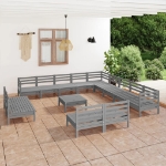 Set Divani da Giardino 14 pz in Legno Massello di Pino Grigio