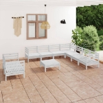 Set Divani da Giardino 10 pz in Legno Massello di Pino Bianco