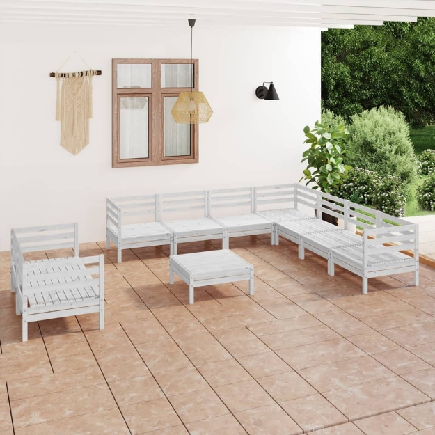 Set Divani da Giardino 10 pz in Legno Massello di Pino Bianco