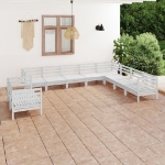 Set Divani da Giardino 10 pz in Legno Massello di Pino Bianco