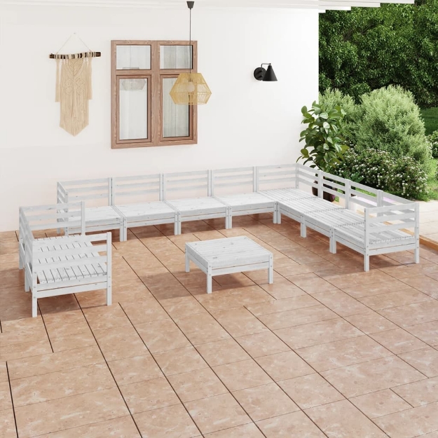 Set Divani da Giardino 11 pz Bianco in Legno Massello di Pino