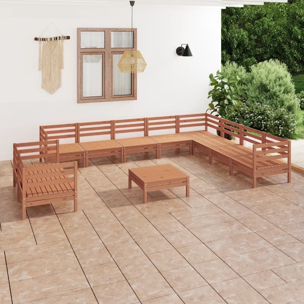 Set Divani da Giardino 11 pz in Legno Massello di Pino Miele