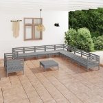 Set Divani da Giardino 12 pz in Legno Massello di Pino Grigio