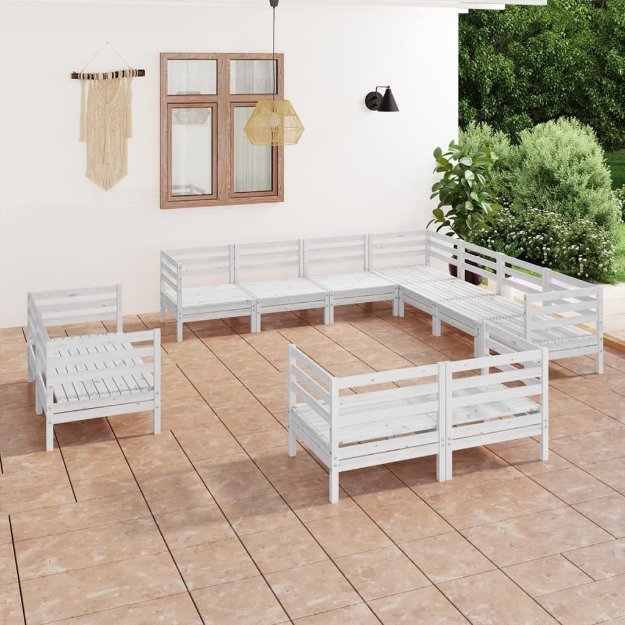 Set Divani da Giardino 11 pz in Legno Massello di Pino Bianco