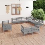 Set Divani da Giardino 11 pz in Legno Massello di Pino Grigio