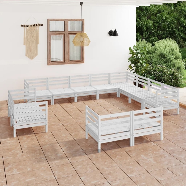 Set Divani da Giardino 12 pz in Legno Massello di Pino Bianco