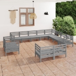 Set Divani da Giardino 12 pz in Legno Massello di Pino Grigio