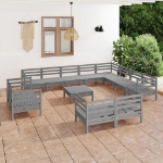 Set Divani da Giardino 13 pz in Legno Massello di Pino Grigio