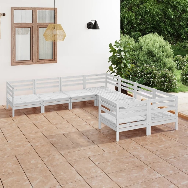 Set Divani da Giardino 8 pz Bianco in Legno Massello di Pino