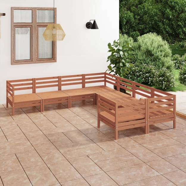 Set Divani da Giardino 8 pz in Legno Massello di Pino Miele