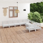 Set Divani da Giardino 9 pz Bianco in Legno Massello di Pino