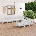 Set Divani da Giardino 10 pz Bianco in Legno Massello di Pino