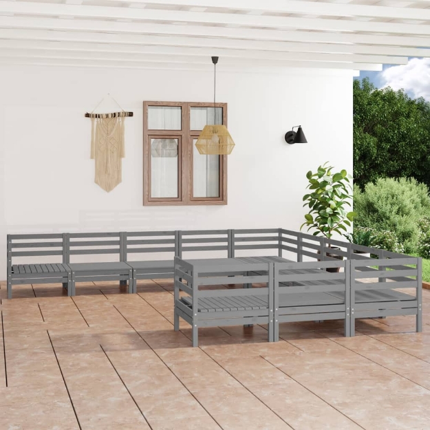 Set Divani da Giardino 11 pz Grigio in Legno Massello di Pino