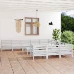 Set Divani da Giardino 12 pz Bianco in Legno Massello di Pino