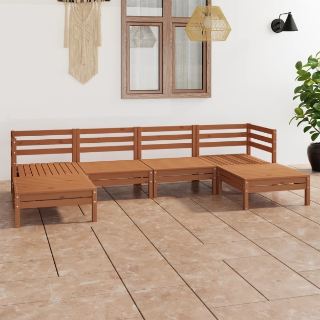 Set Divani da Giardino 6 pz Miele in Legno Massello di Pino