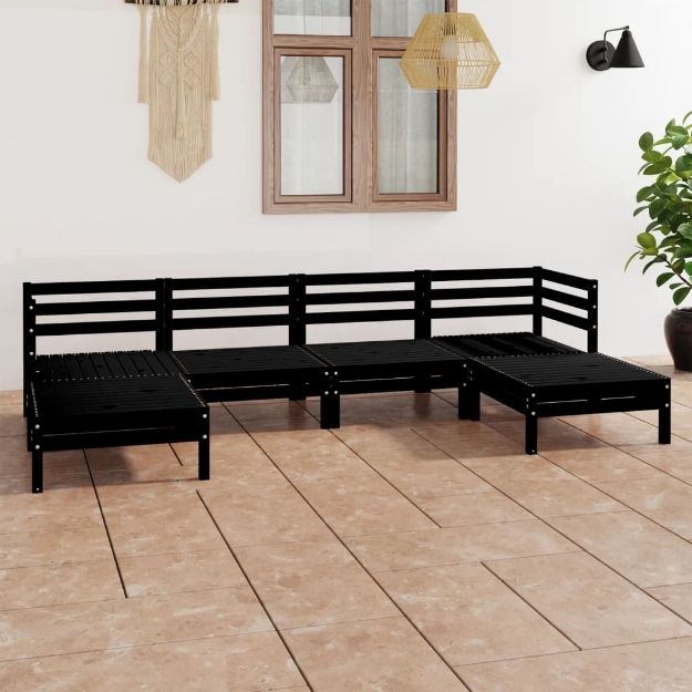 Set Divani da Giardino 6 pz Nero in Legno Massello di Pino