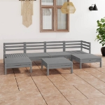 Set Divani da Giardino 7 pz Grigio in Legno Massello di Pino