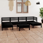 Set Divani da Giardino 7 pz Nero in Legno Massello di Pino