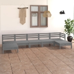 Set Divani da Giardino 7 pz Grigio in Legno Massello di Pino