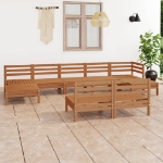 Set Divani da Giardino 9 pz Miele in Legno Massello di Pino