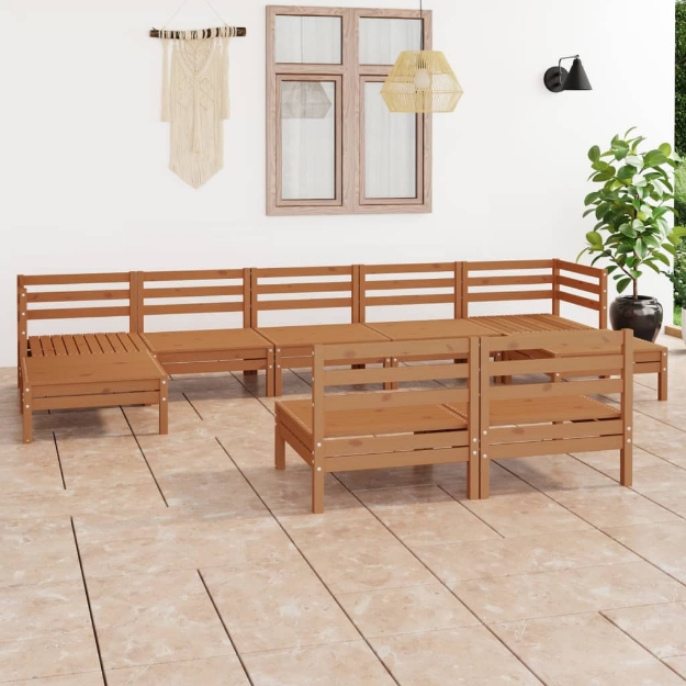 Set Divani da Giardino 9 pz Miele in Legno Massello di Pino