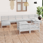 Set Divani da Giardino 10 pz Bianco in Massello di Pino Bianco